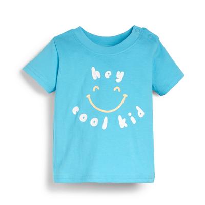 Nebeško modra fantovska majica s kratkimi rokavi in napisom za dojenčke