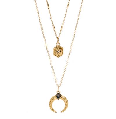 Goldtone Two Row Horn Pendant Necklace