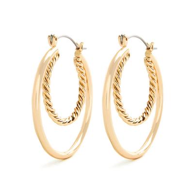 Goldtone Double Clean Twist Hoop Earrings