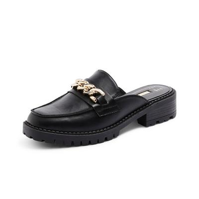 Black Chunky Chain Detail Mule Loafers