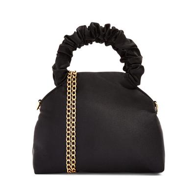 Black Satin Scrunchie Handle Clutch Bag