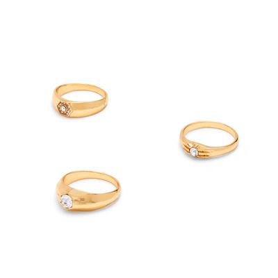 3 anelli solitari con strass color oro