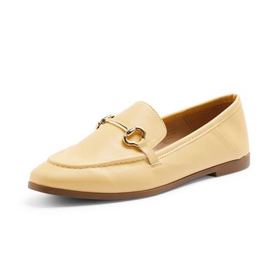 Yellow Faux Leather Gold Bar Loafers