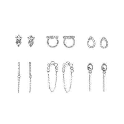 6-Pack Silvertone Thread Through Stud Earrings