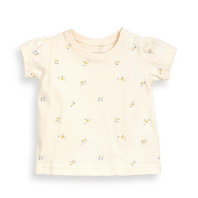 Crèmekleurig baby-T-shirt met bloemenprint voor meisjes