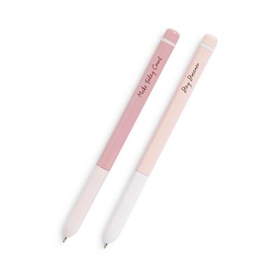Roze pennen voor thuiswerk met tekst, set van 2
