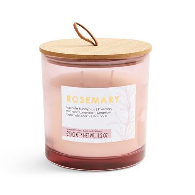 Rožnata sveča z vonjem rožmarina in lesenim pokrovom