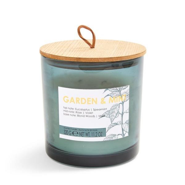 Blue Garden And Mint Scented Wooden Lid Candle