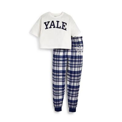 Wit geruite comfortabele Yale-set voor meisjes, tweedelig
