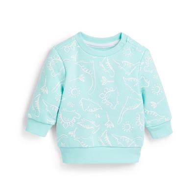 Baby Boy Turquoise Printed Crew Neck Sweater