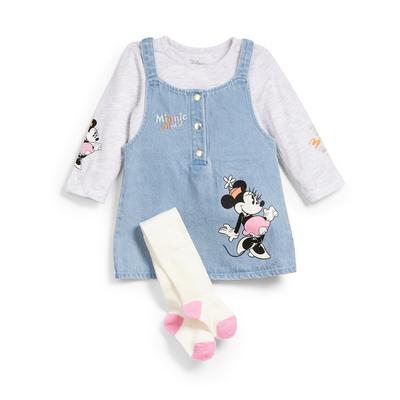 Newborn Girl Blue Denim Disney Minnie Mouse Overall Dress Set