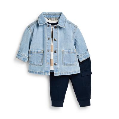 3-delni fantovski komplet jakne iz džinsa in hlač za prosti čas za dojenčke