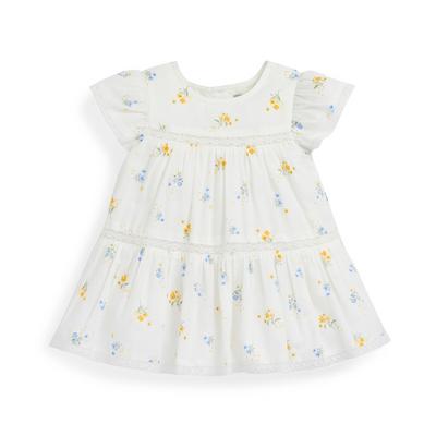 Vestido camadas inserção renda padrão floral menina bebé branco