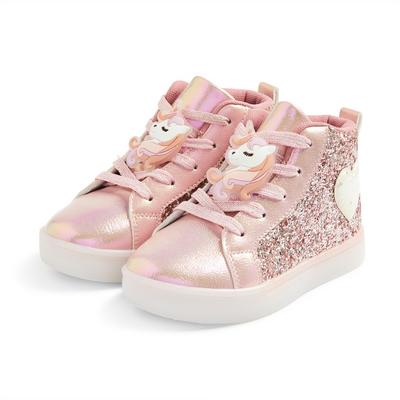 Younger Girl Pink Unicorn Light Up High Top Trainers