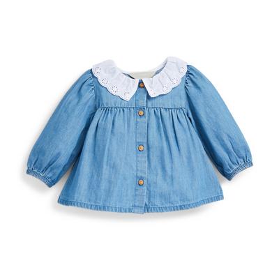 Blusa vaquera azul de manga larga para bebé niña