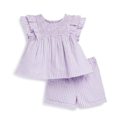 Baby Girl Lilac Gingham Blouse And Shorts Set