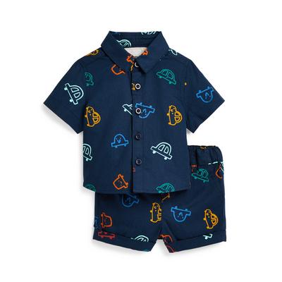Baby Boy Navy All Over Print Leisure Suit Set 2 Piece