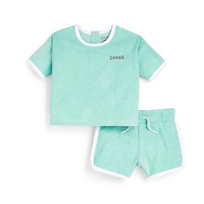 Conjunto de 2 piezas verde azulado de felpa para bebé