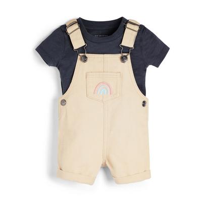 2-delni komplet temno sive majice s kratkimi rokavi in hlač z naramnicami za dojenčke