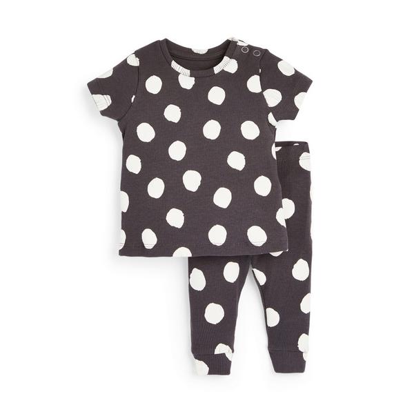 Baby Charcoal Ribbed Polka Dot Print T-Shirt And Leggings