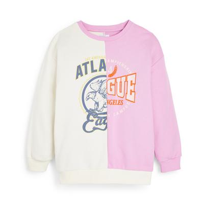 Older Child Gray/Pink Color Block Crew Neck Sweatshirt