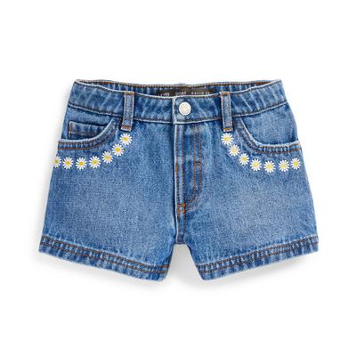 Younger Girl Blue Denim Daisy Embroidered Shorts