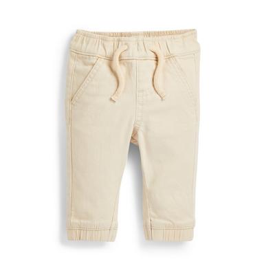 Crèmekleurige comfortabele gebreide broek van twillkatoen voor babyjongens