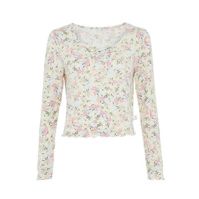 Cream Floral Print Cosy Knit Top