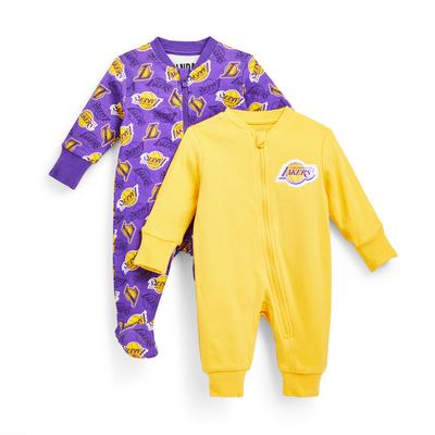 Newborn Baby Purple And Yellow NBA Lakers Sleepsuit 2 Pack