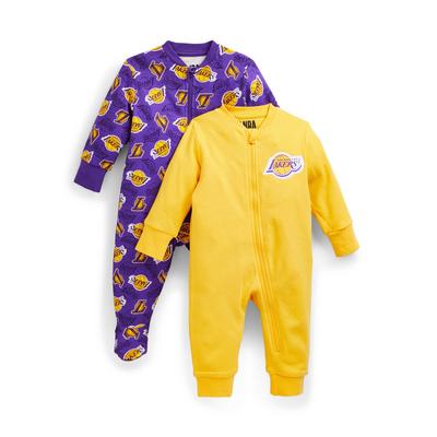 Newborn Baby Unisex Yellow And Purple NBA LA Lakers Sleepsuits 2 Pack