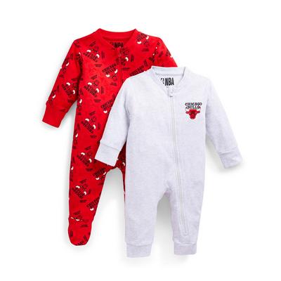 Newborn Baby Unisex White and Red NBA Chicago Bulls Sleepsuits 2 Pack