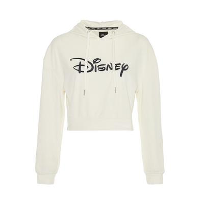 Slonokoščen pulover iz velurja minky s kapuco in vezenjem Disney