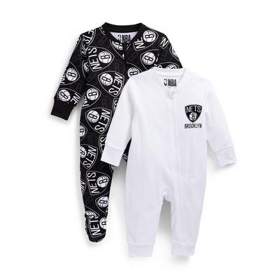 Schwarz-weiße „NBA Brooklyn Nets“ Unisex-Schlafanzüge für Neugeborene, 2er-Pack