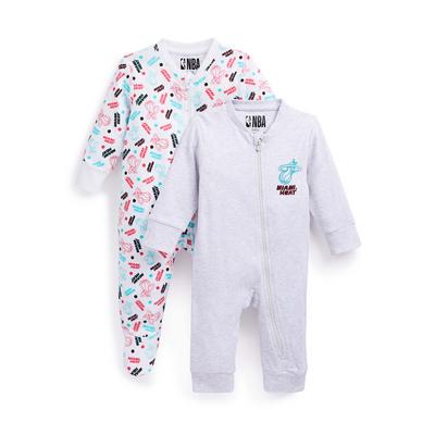 Newborn Baby Unisex Grey NBA Miami Heat Sleepsuits 2 Pack