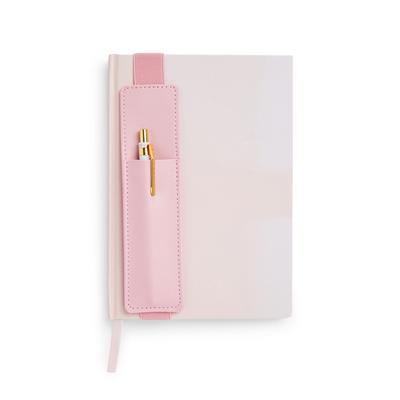 Roze A5-notitieboek voor thuiswerk met pennenhouder