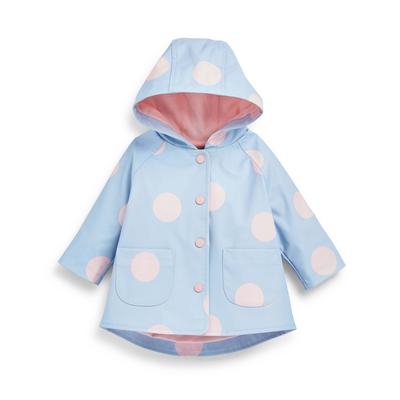 Baby Girl Pastel Blue Polka Dot Print Rain Jacket