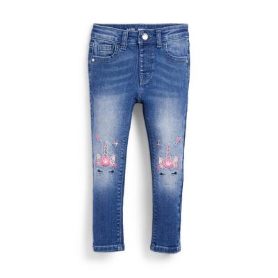 Younger Girl Blue Embroidered Unicorn Skinny Jeans