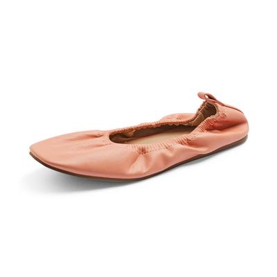Peach Rouched Square Toe Ballerina Shoes