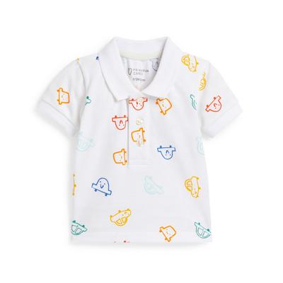 Bela fantovska polo majica s kratkimi rokavi in potiskom za dojenčke