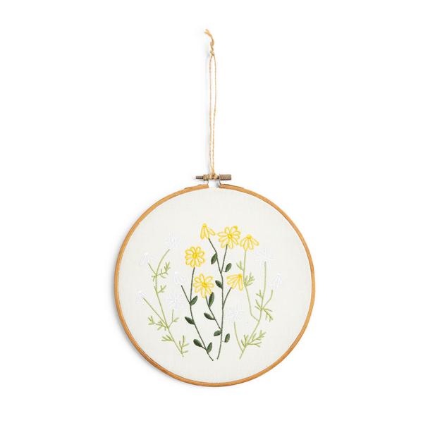 Ivory Circular Floral Embroidered Wall Art