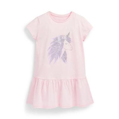 Younger Girl Pink Unicorn Print Jersey Dress