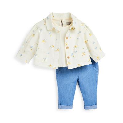 Baby Girl Cream Shacket T-Shirt And Jeans Set