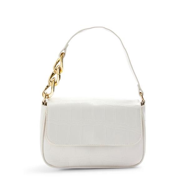 White Faux PU Leather Chunky Chain Shoulder Bag