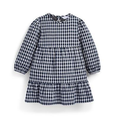 Younger Girl Navy Gingham Tiered Dress