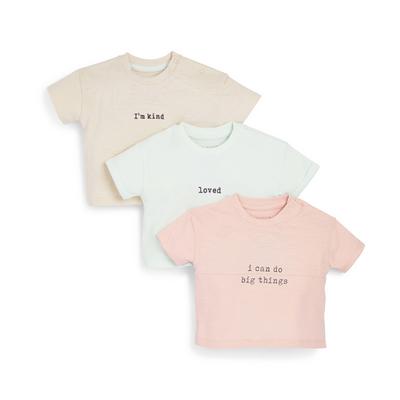 Pack 3 t-shirts slogan bebé cor-de-rosa