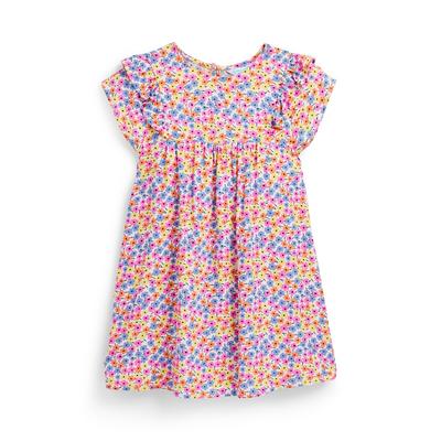 Younger Girl Vibrant Floral Print Woven Dress