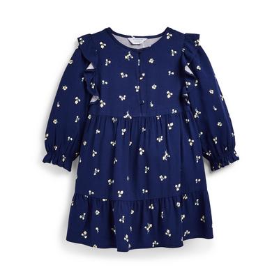 Younger Girl Navy Floral Print Ruffle Dress