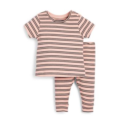 Conjunto 2 peças t-shirt/leggings canelado bebé cor-de-rosa