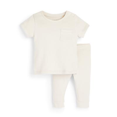 Conjunto de 2 piezas de leggings y camiseta color crudo de canalé para bebé
