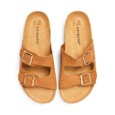 Tan Double Strap Footbed Sandals